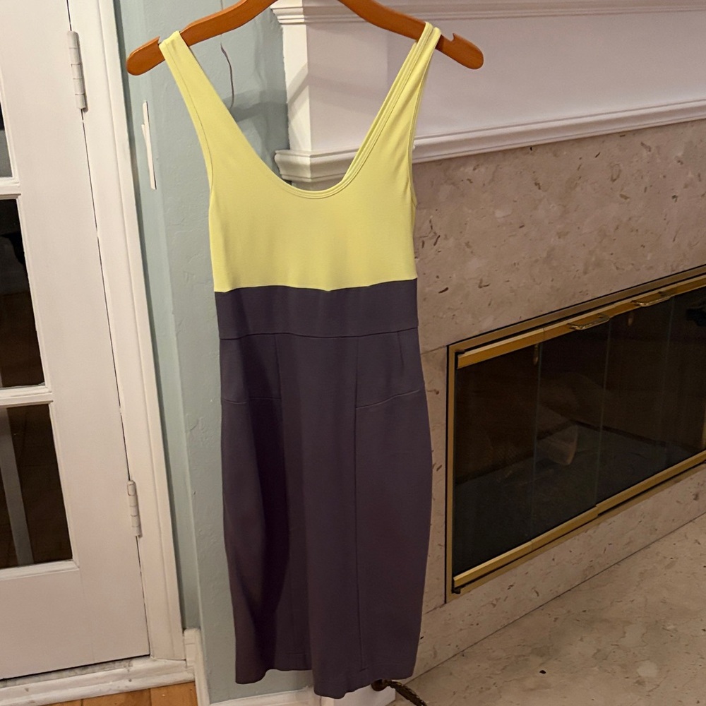Theory Two-Tone Yellow and Gray Midi Dress